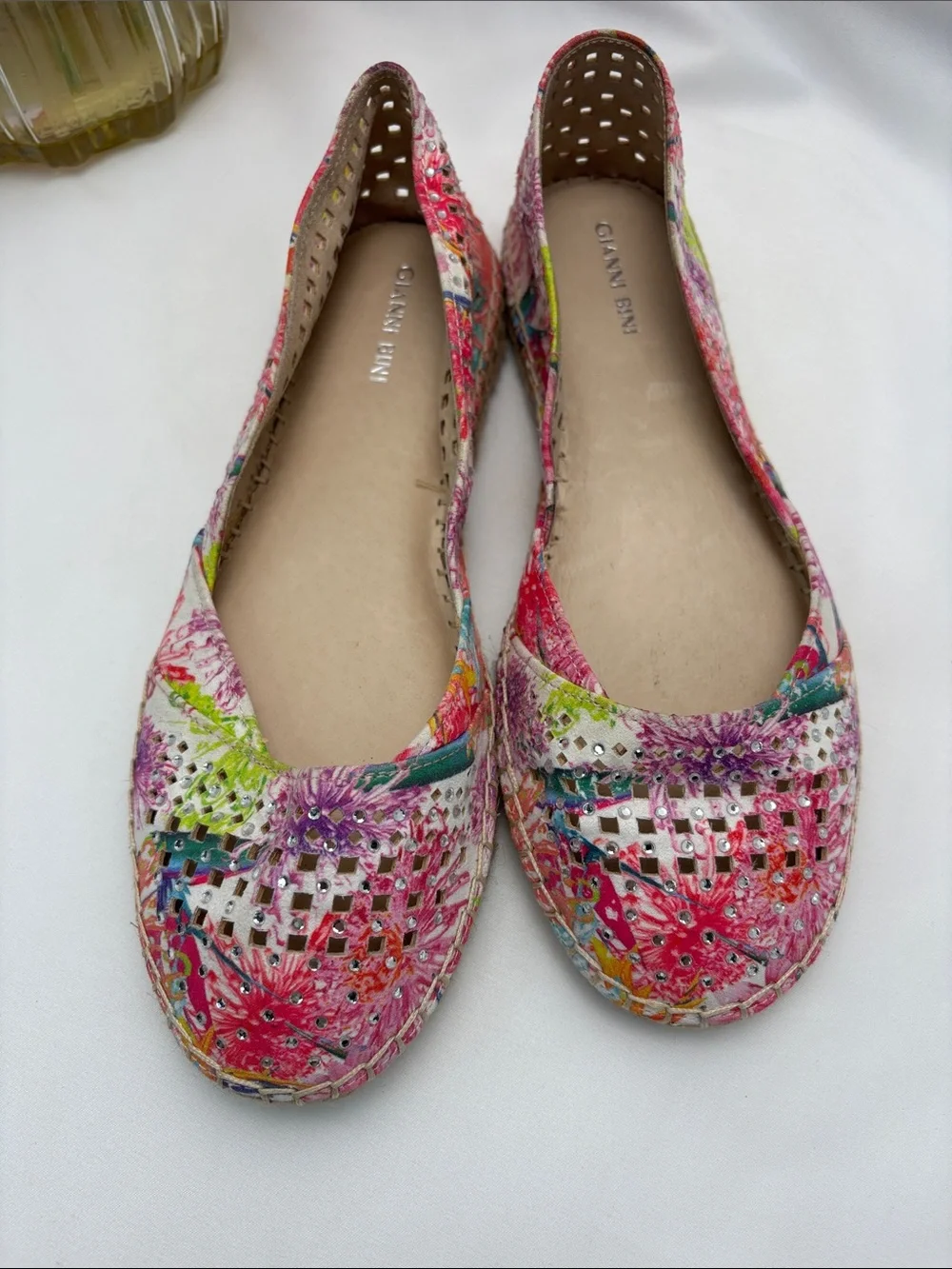 Gianni Bini Multicolor Floral‎ Rhinestone Espadrille Flats Women’s 8 #347